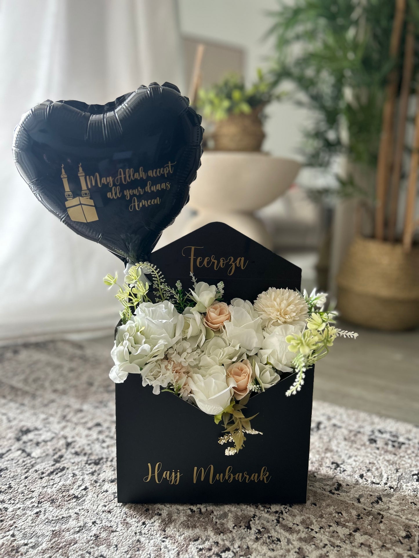 Envelope with flowers, chocolate & balloon