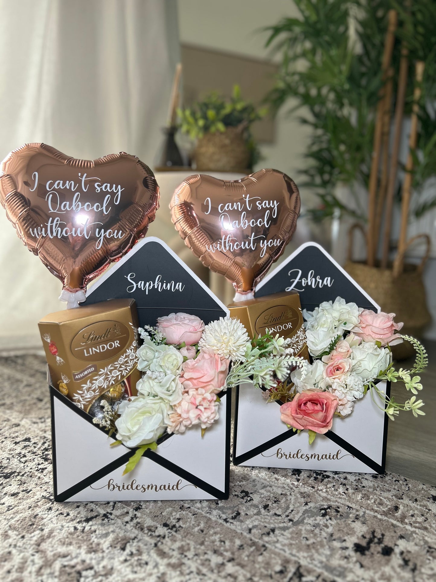 Envelope with flowers, chocolate & balloon