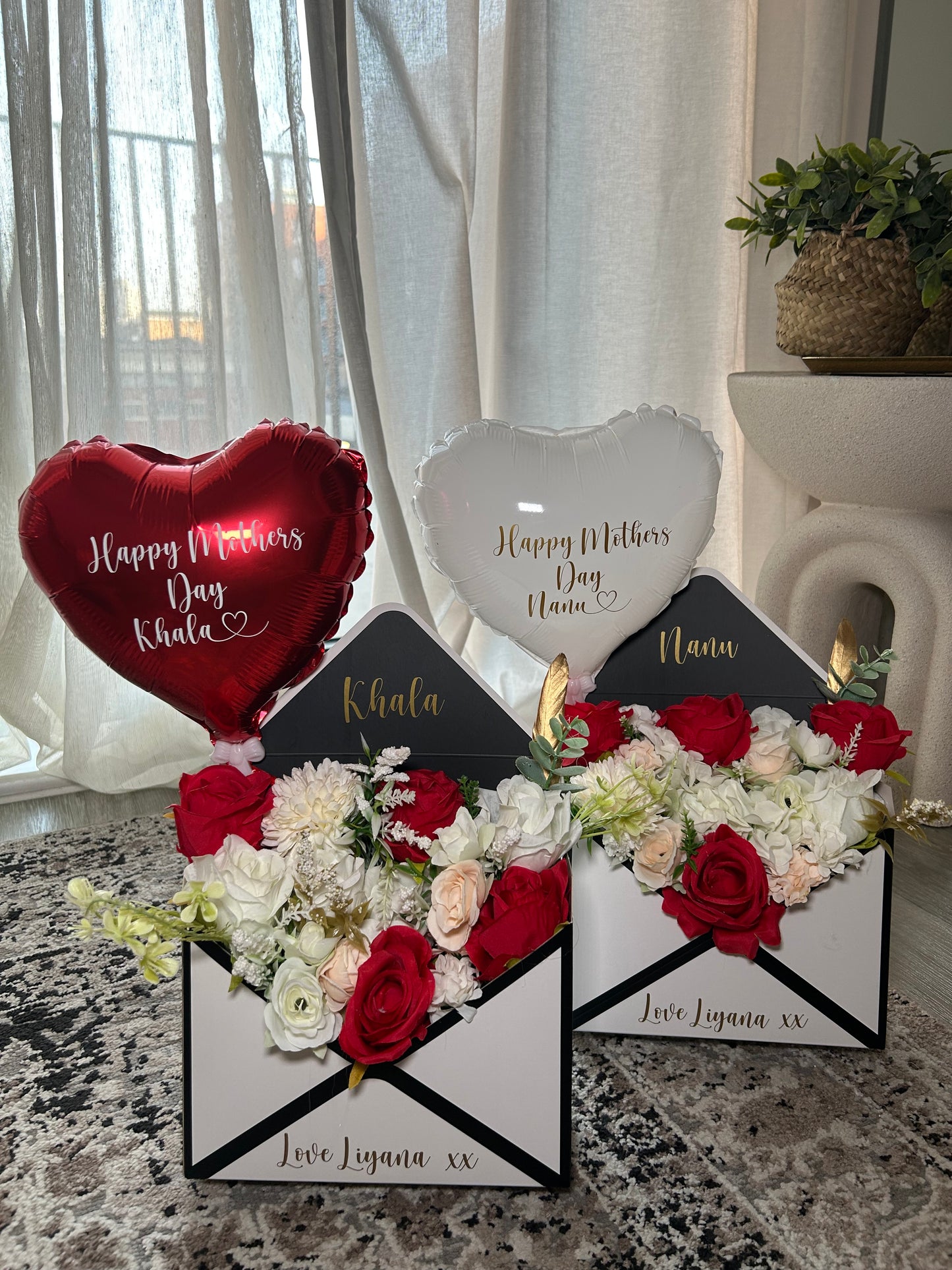 Envelope with flowers, chocolate & balloon
