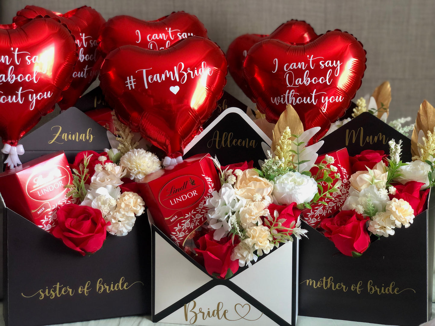 Envelope with flowers, chocolate & balloon
